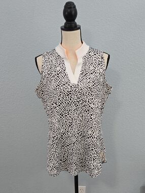 JOFIT Black & White Animal Printed Golf Shirt Sleeveless V-Neck Sz Large
